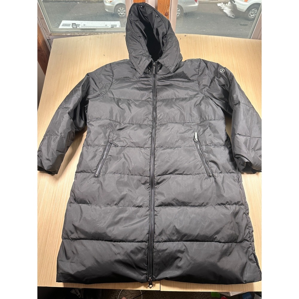 Michael Kors‎ Puffer Jacket Womens 1X Black 3/4 Sleeve Hiking Hooded Full Zip